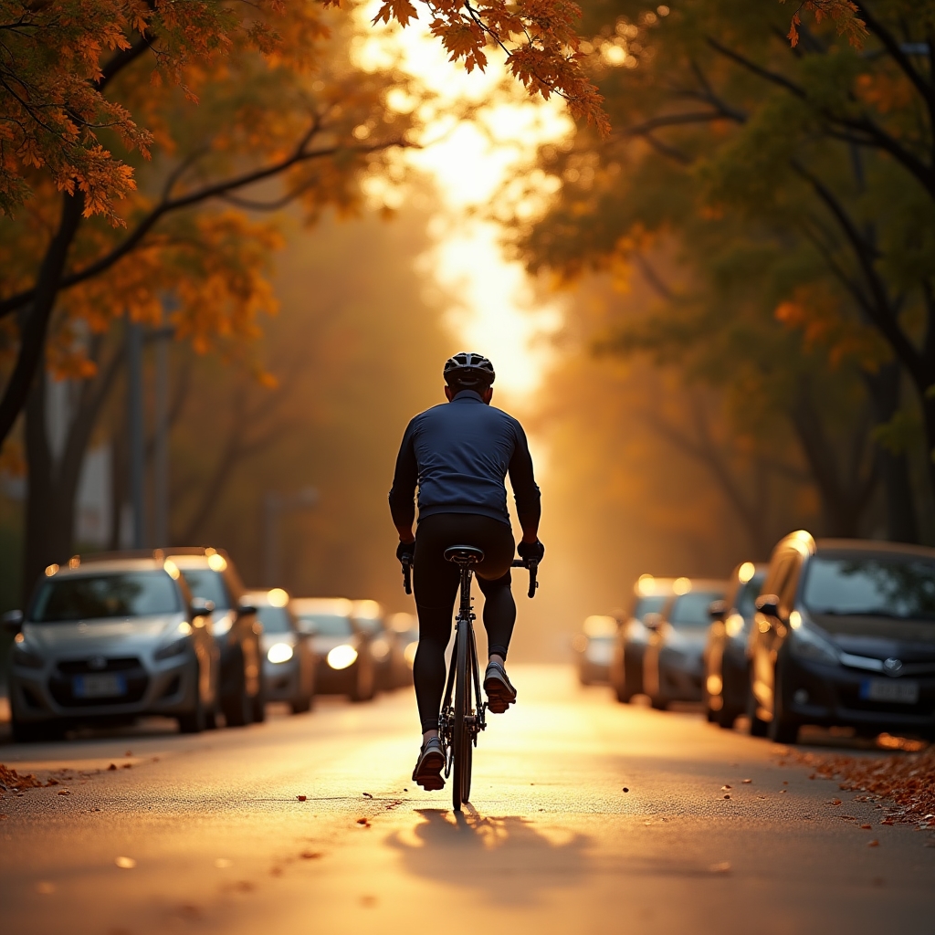 Cyclist riding through a Philadelphia neighborhood
